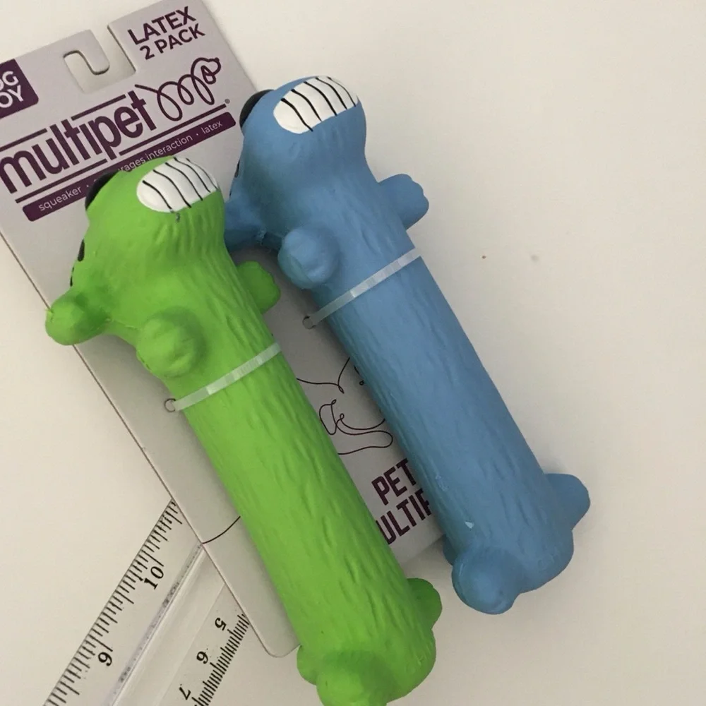 Dog Toy 2 Latex Squeakers Blue and Green 6” Fetch Toss Play NEW | Multipet